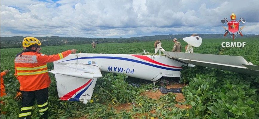 Queda de avião em lavoura de soja deixa piloto ferido no Distrito Federal
