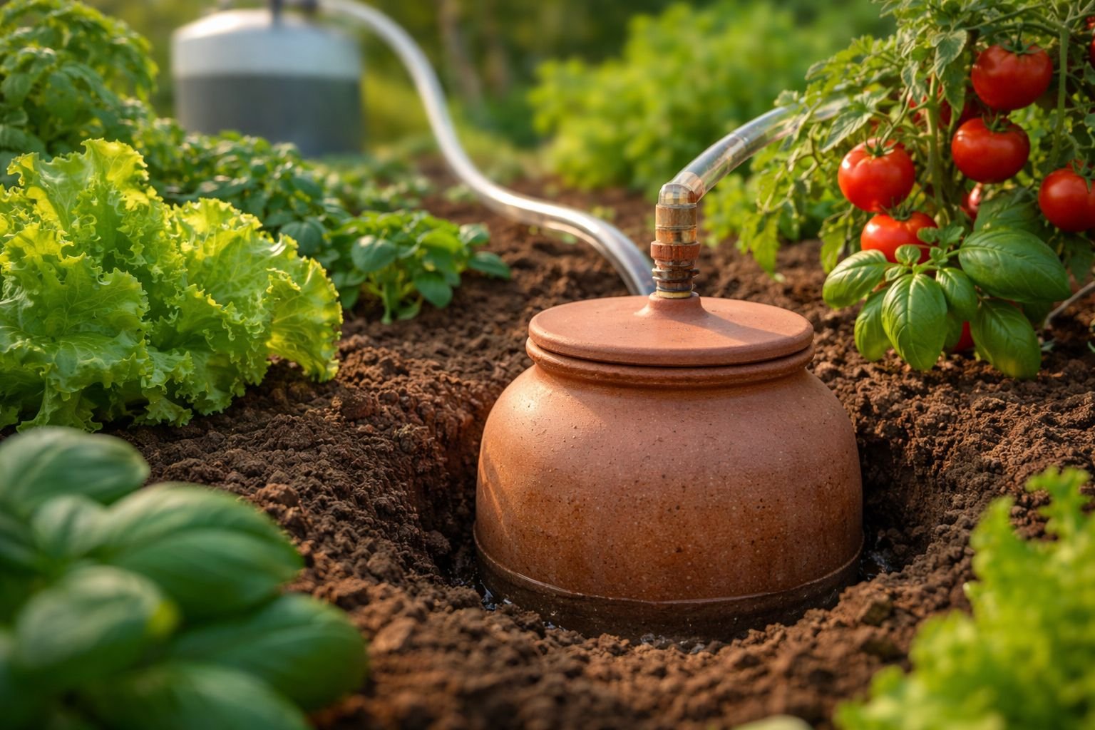 Enterrar potes de barro na horta cria sistema de irrigação subterrânea e economiza até 90% de água